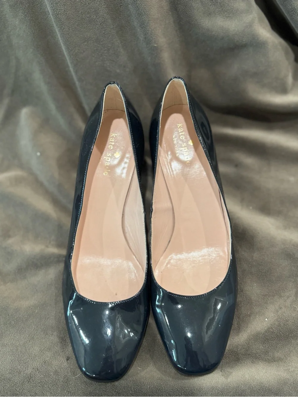 Kate Spade Classic Navy Blue Patent Low Block Heel Pumps - Women's